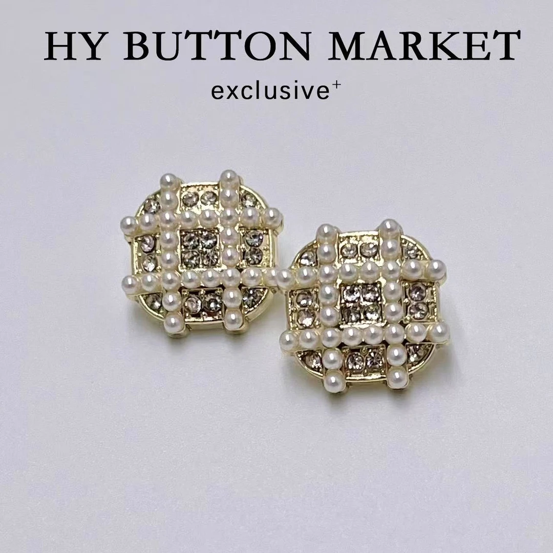 HY珍珠网红衬衣纽扣镶钻高端百搭精致金属方形针织开衫装饰扣子