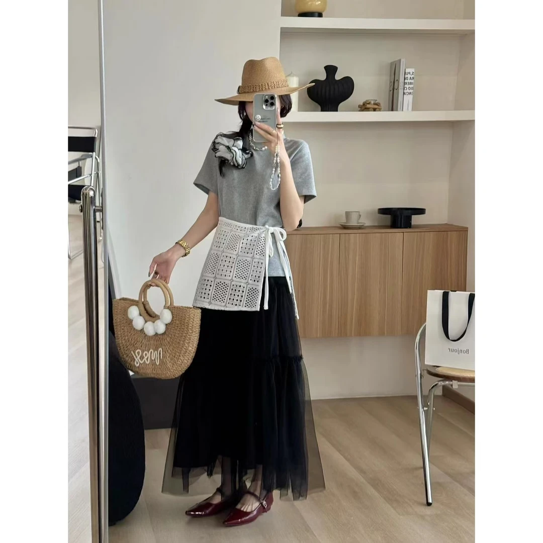 SP 韩系温柔风垂感飘逸纱裙半身裙女高腰显瘦中裙子半裙