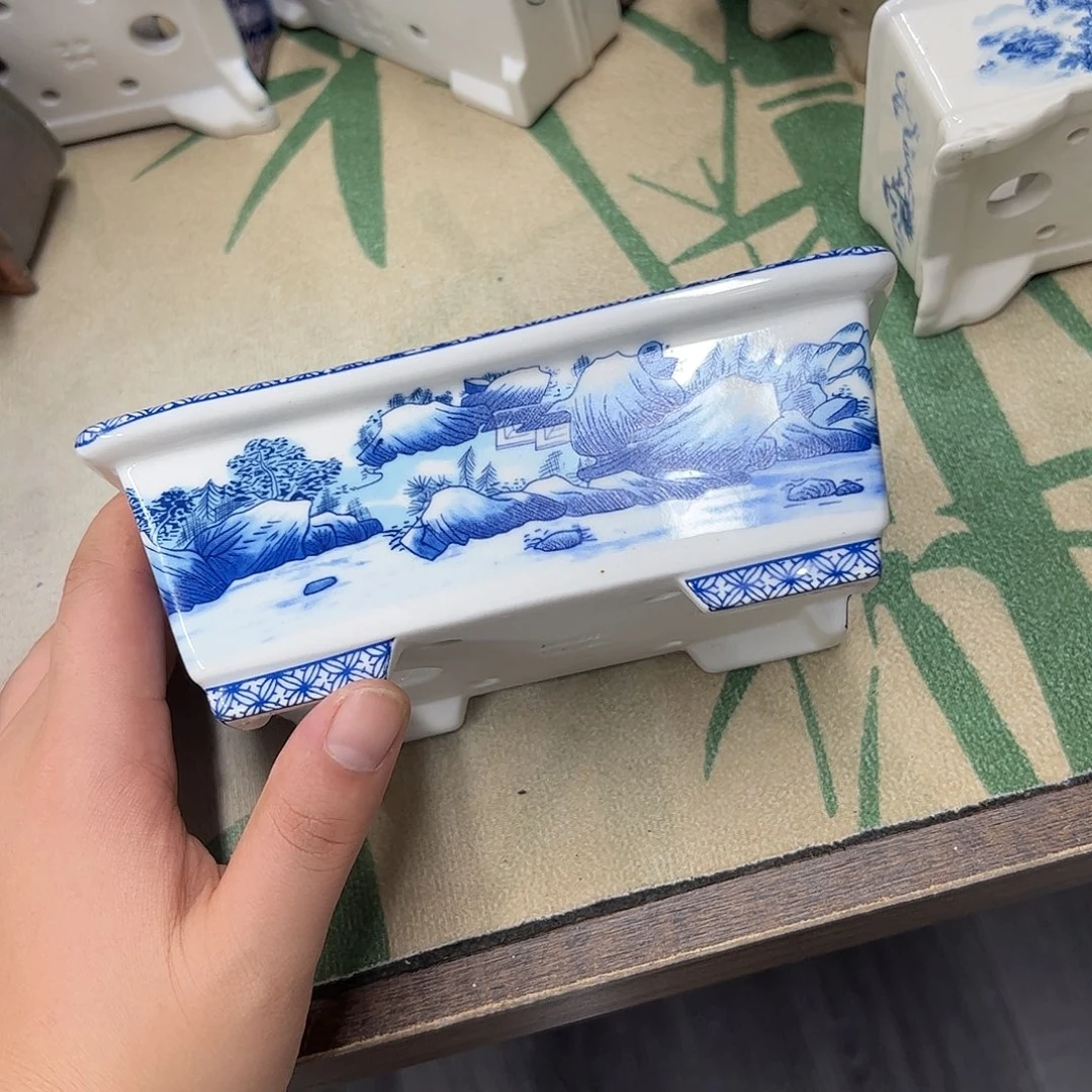 如****紫砂花盆822号瑕疵15/12/5cm仿手绘青花长方