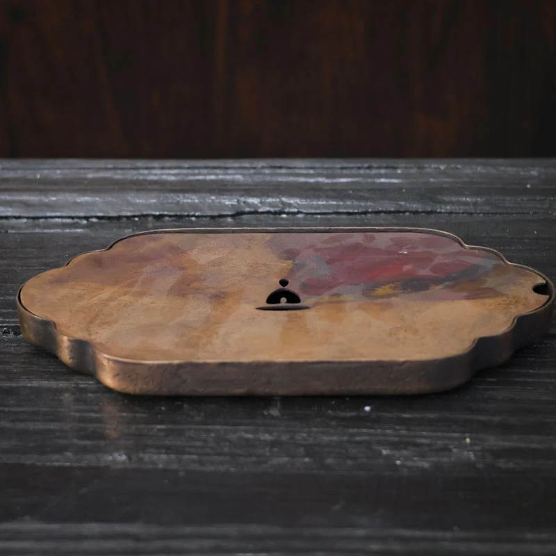 【老王】火烧色海棠壶承-铁片图案随机发（春喜铜0234）