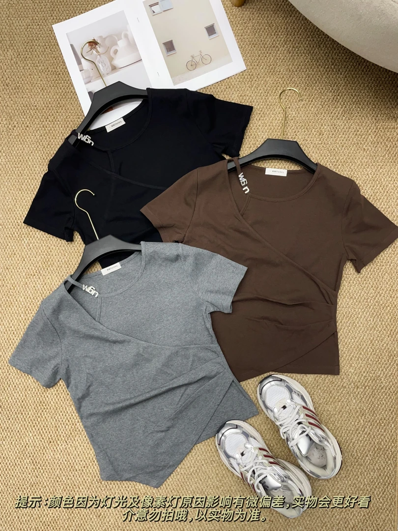 t恤女2025新款镂空褶皱收腰修身显瘦百搭短袖#5855