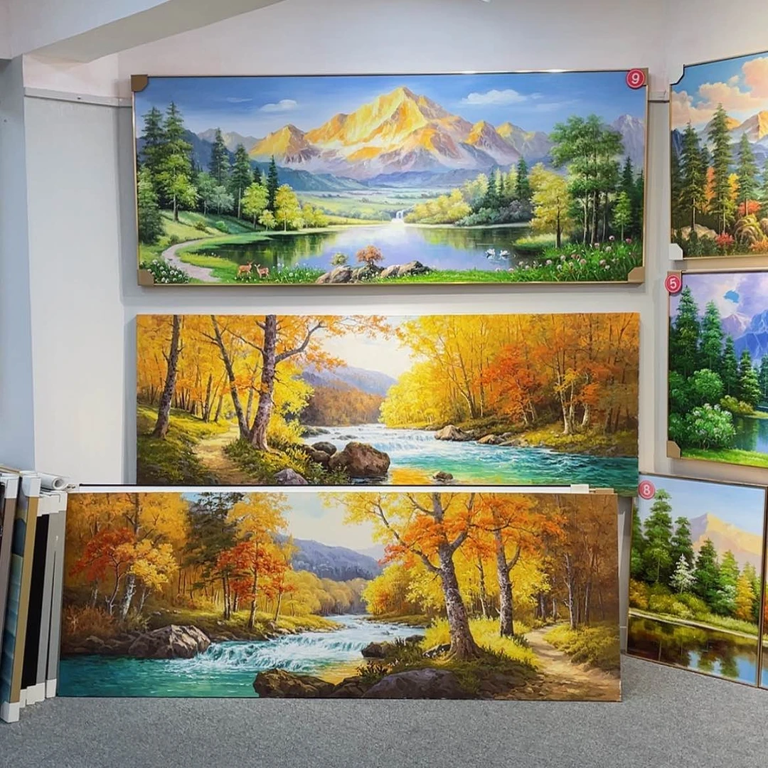 【闪购商品】油画新品秋日森林景手绘画芯80×220含外框
