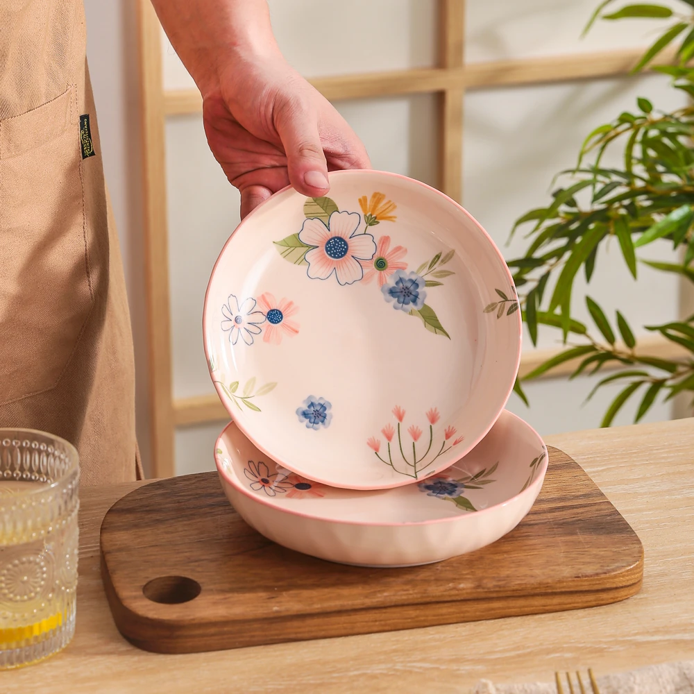 珊瑚海系列小清新可爱高档家用陶瓷餐具8英寸圆盘汤盘菜盘