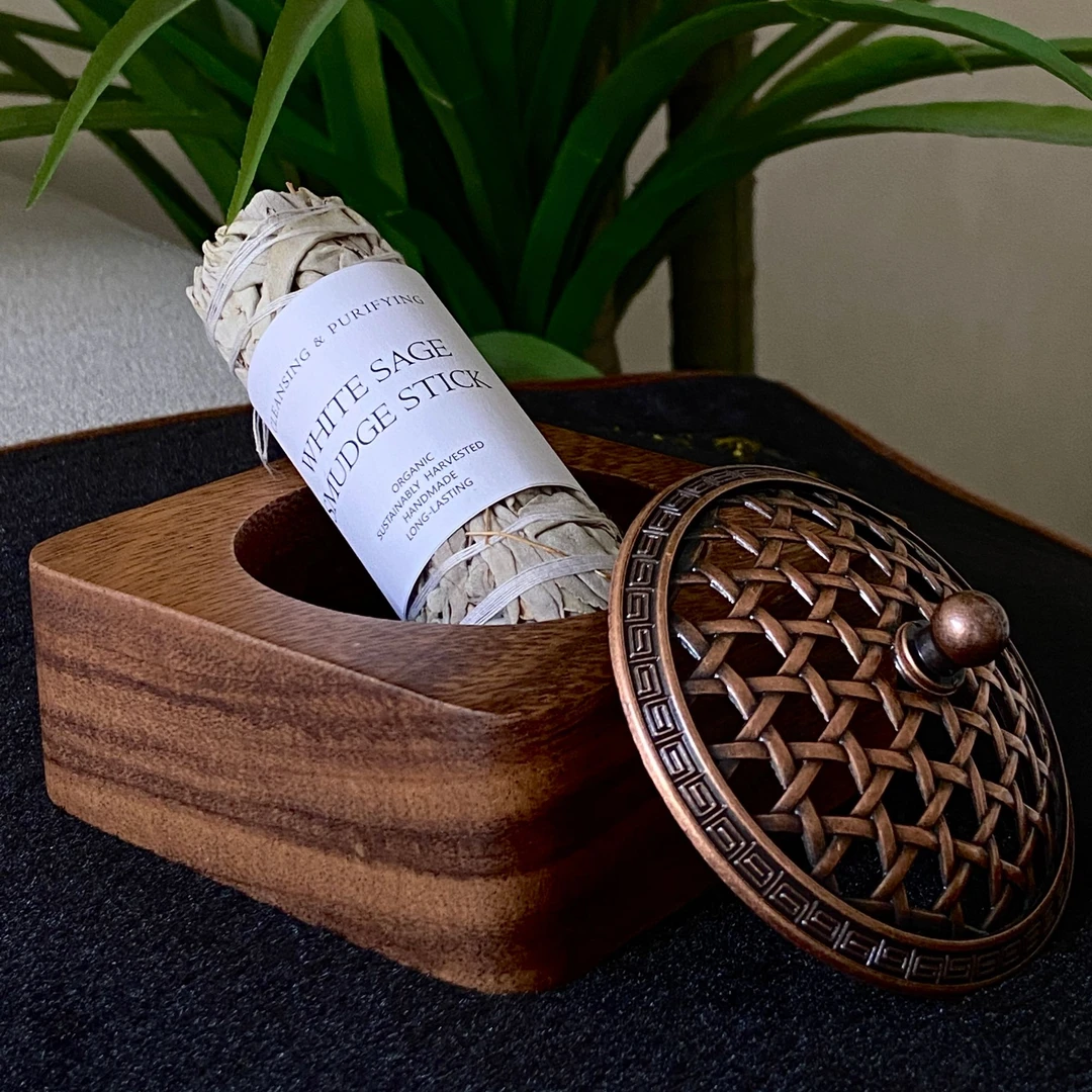 鼠尾草熏香炉水晶净化消磁