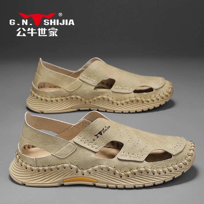 公牛世家男士夏季透气百搭户外休闲男鞋软底包头沙滩鞋子男款外穿