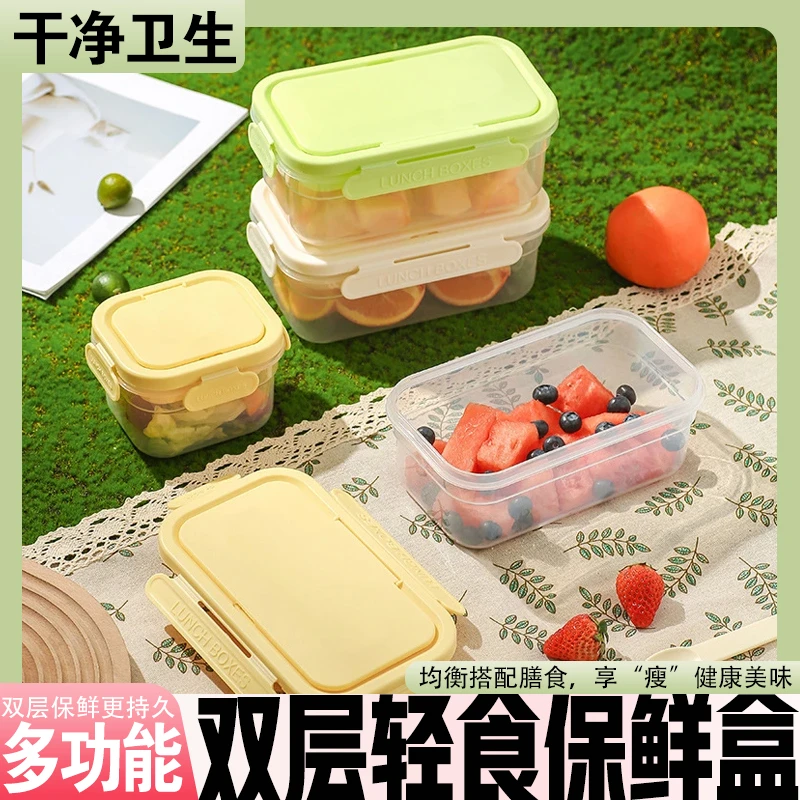 双层轻食保鲜盒带冰盒密封户外便携式冷冻便当盒移动小冰箱水果盒
