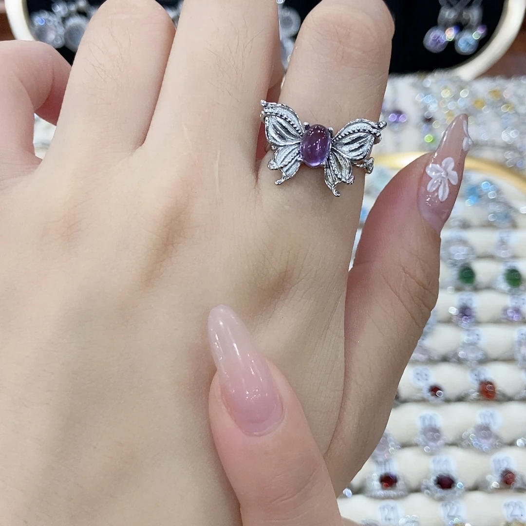 时****紫晶银S925镶嵌戒指