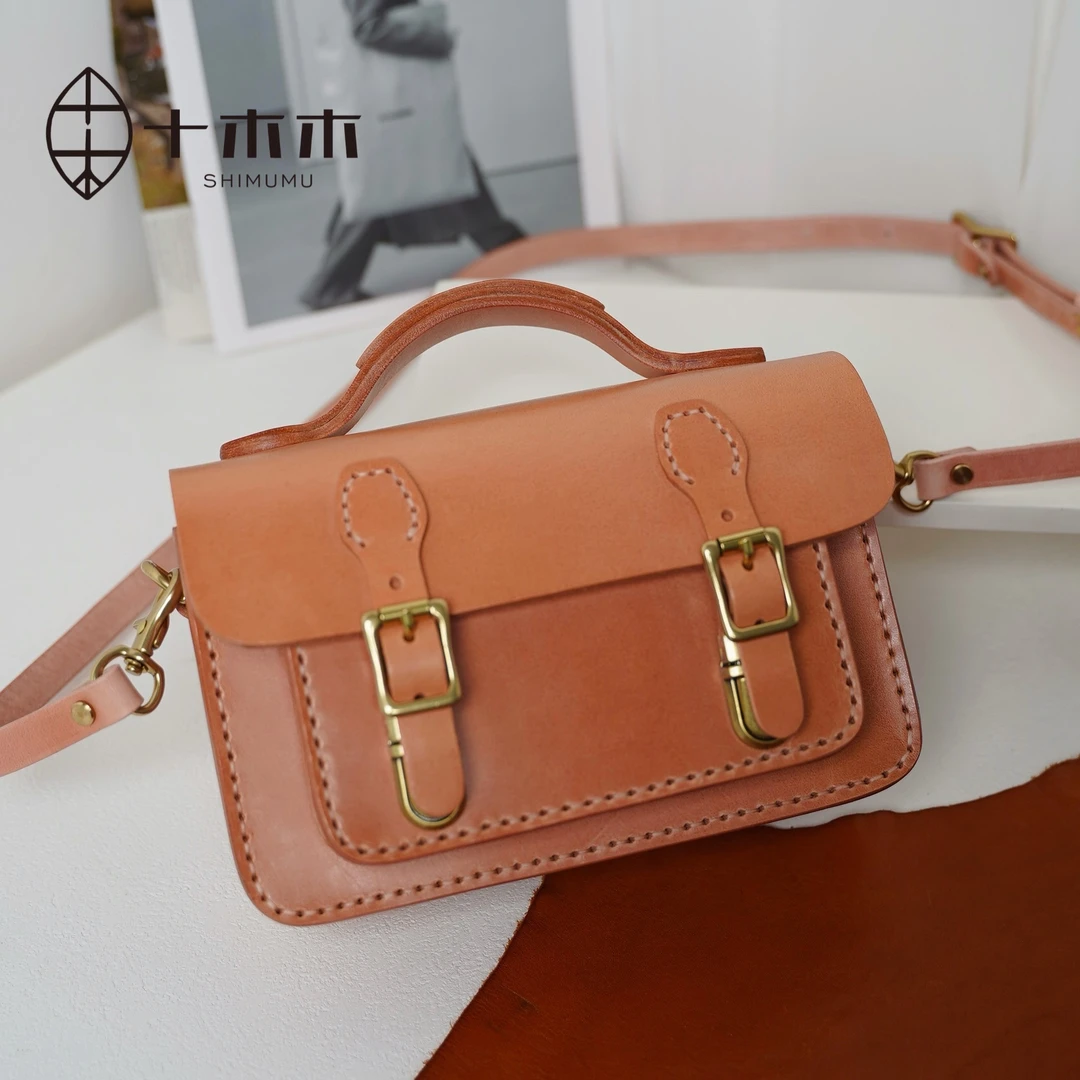 十木木植鞣牛皮纯手工缝制单肩斜挎手提包简约时尚高级感剑桥包