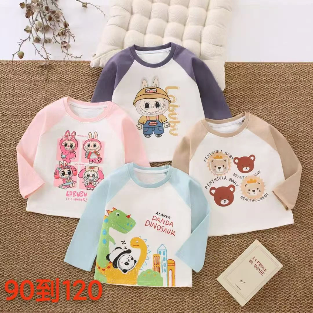 【大力熊】宝宝儿童春秋卡通印花长袖拼接外穿T恤纯棉可爱时尚