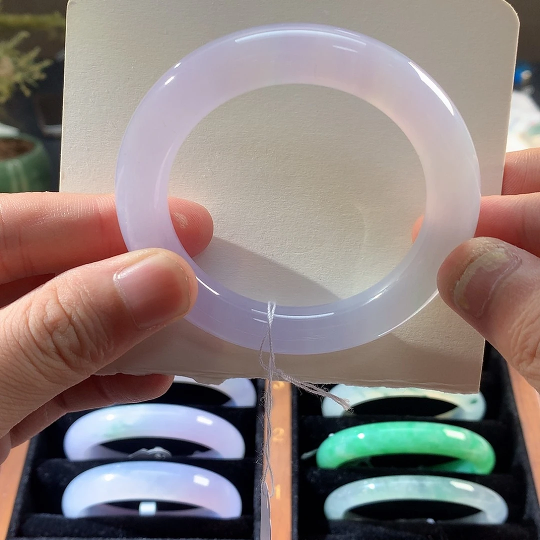 翡翠未镶嵌手镯润紫圆条