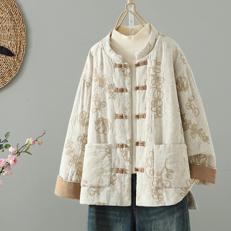 折扣~新中式国风盘扣印花棉衣民族风女2025秋冬新款棉服棉袄外套