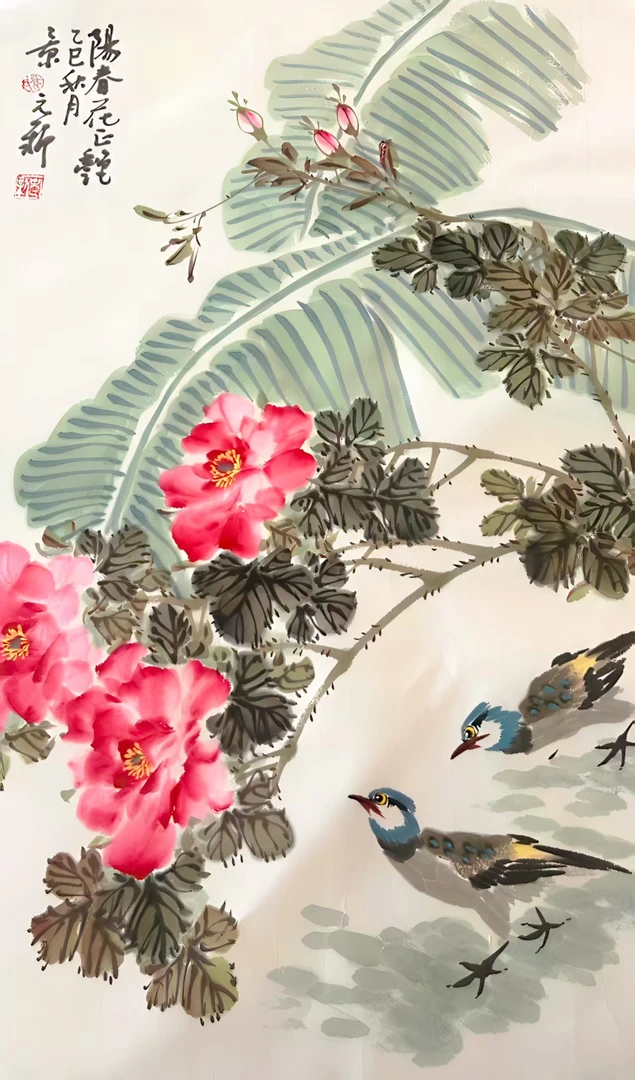 花鸟国画《阳春花正香》尺寸：69*46（厘米）宣纸装饰画