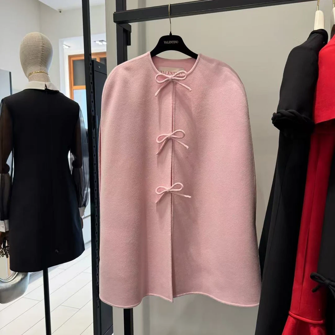 未使用 Valentino/华伦天奴 女士蝴蝶结斗篷大衣外套粉色