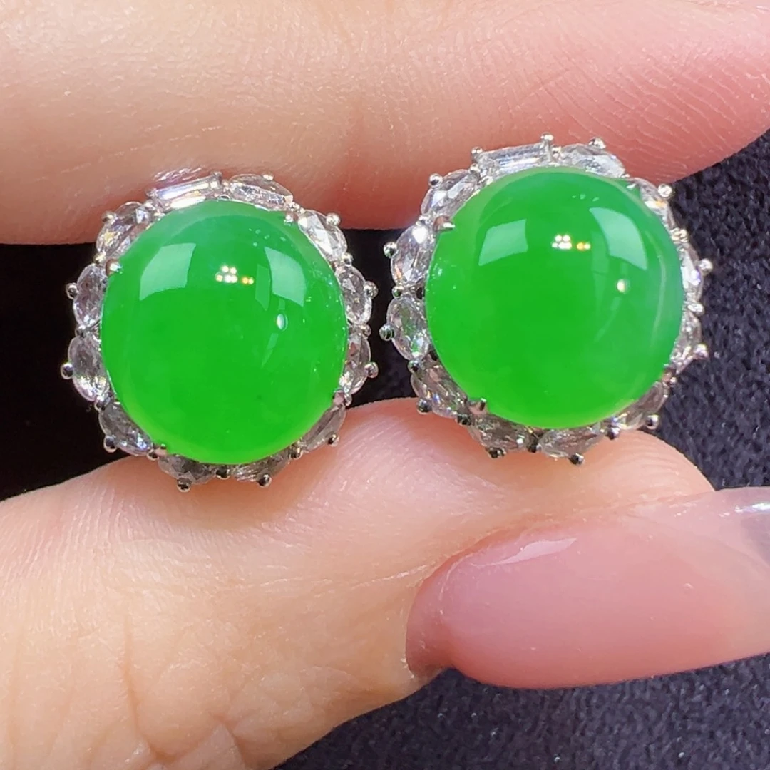 翡翠18K金镶嵌耳饰耳包