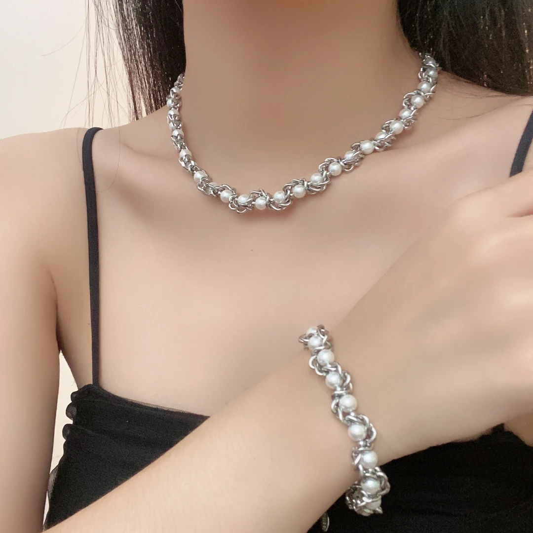 钛钢仿水晶项链 拼接锁骨链欧美ins小饰品气质轻奢百搭小众项链男