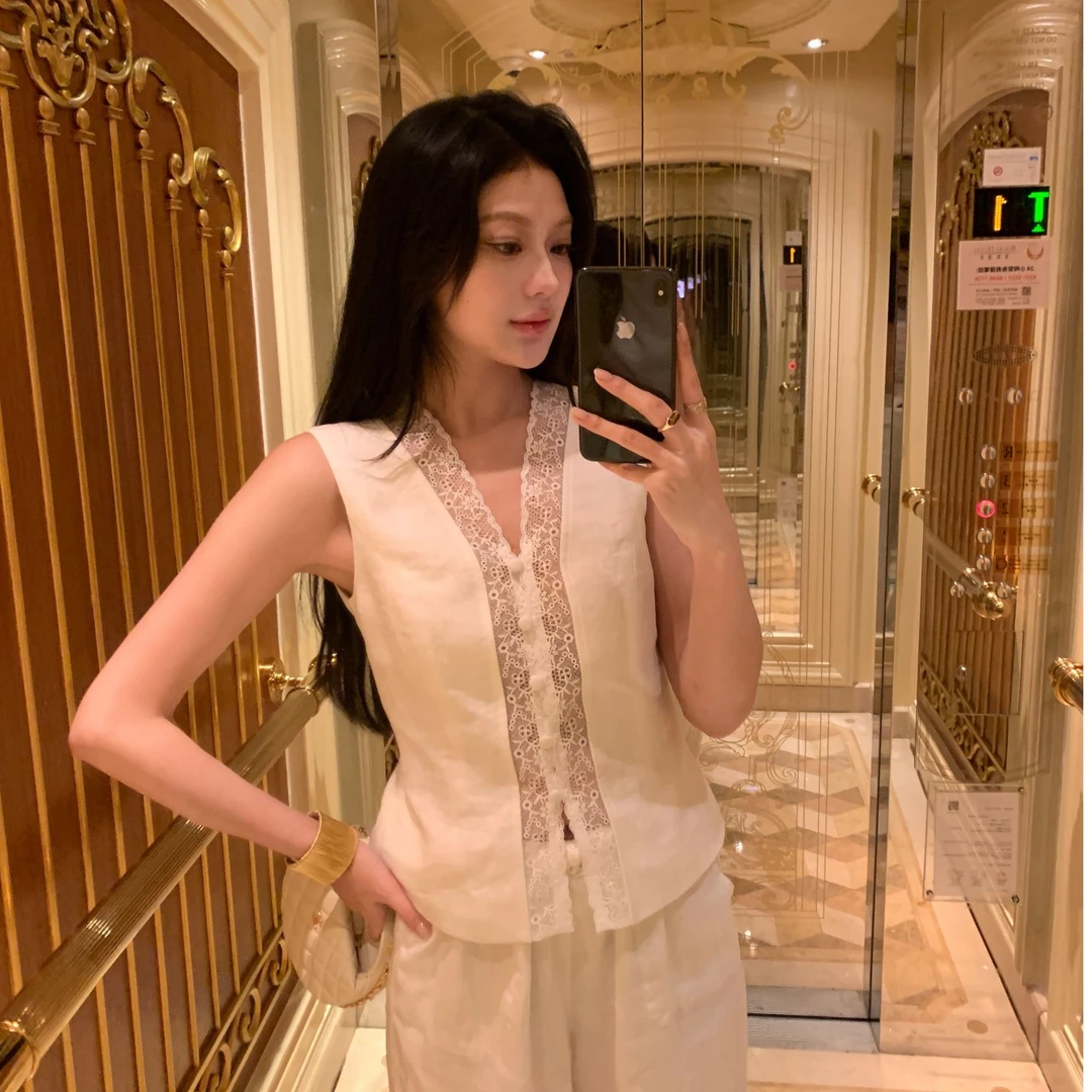 现货 JINY | “ 麻lace"【亚麻】气质优雅蕾丝花边马甲上衣 MAW26117