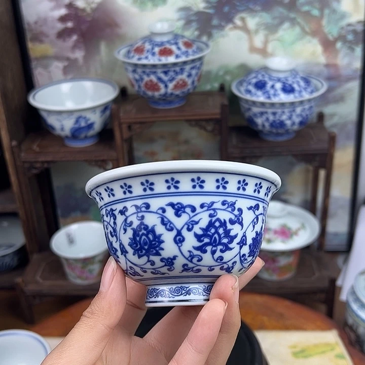杯子青花缠枝莲压手