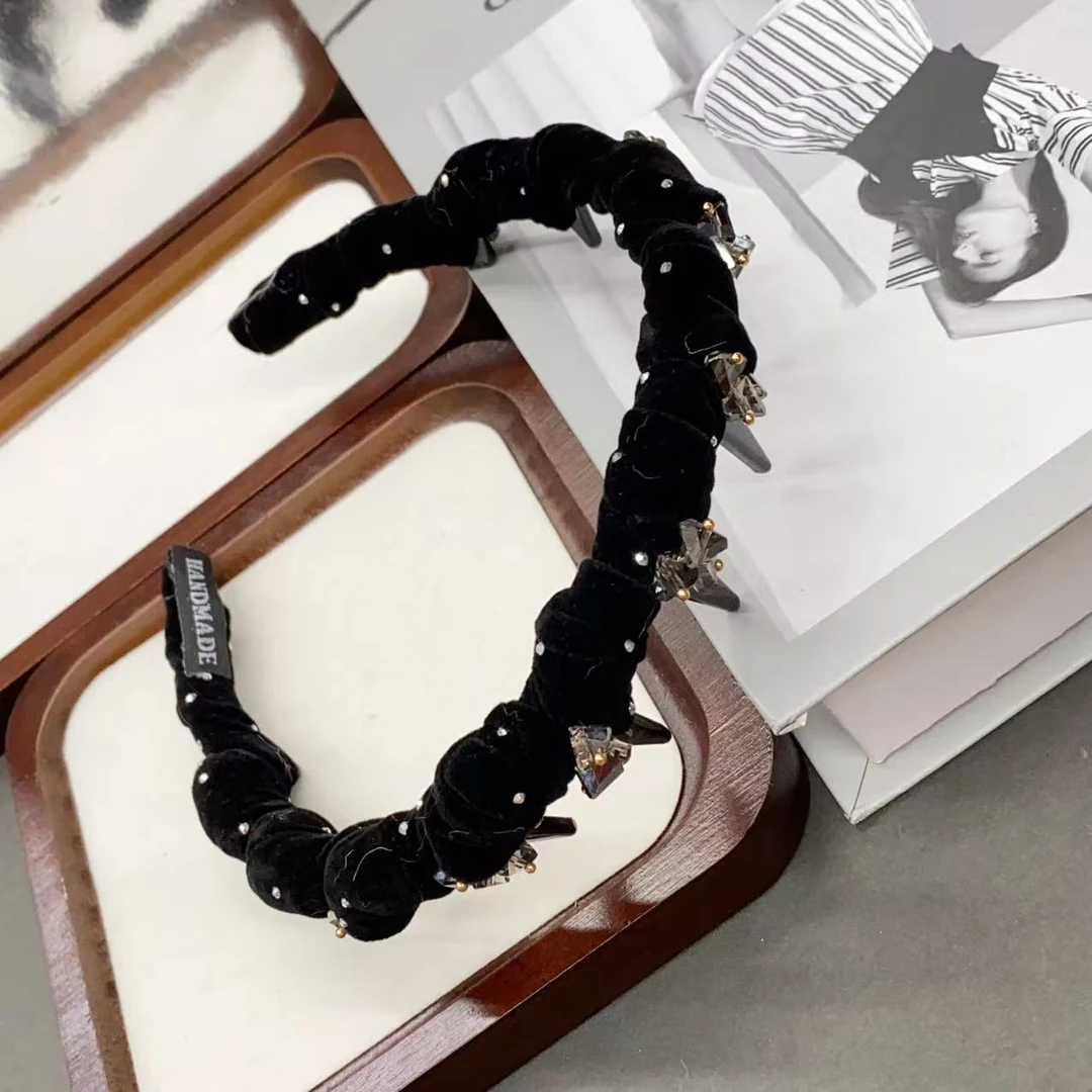 【艾米妈妈】t2304 丝绒质感满天星带齿发箍一个