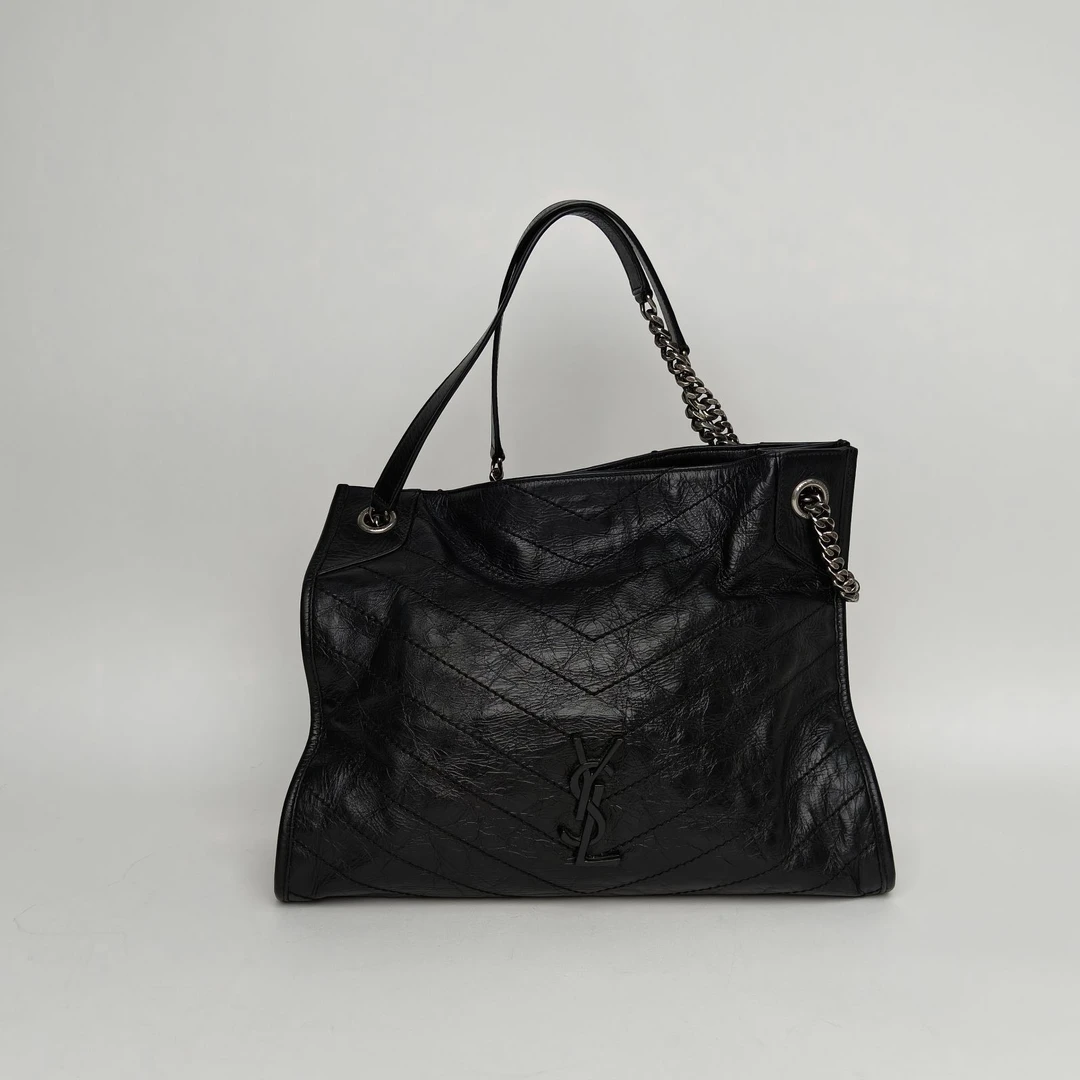 95新 YSL/圣罗兰 【黑 黑】购物袋 中号 33 黑色 银扣