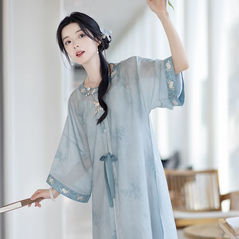 池夏7周年店庆【夏至:冰瓷】明制圆领长衫打底裙百搭原创改良汉服