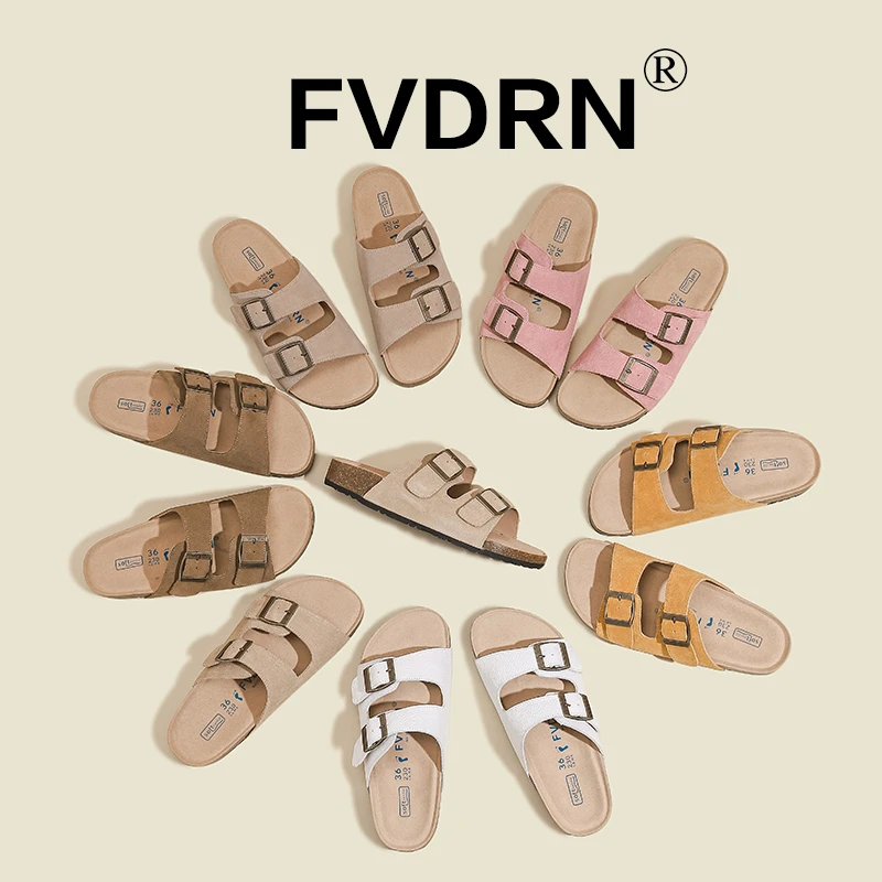 勃肯鞋真牛皮橡木底真皮二字拖鞋男女夏季时尚外穿博肯凉鞋凉拖L