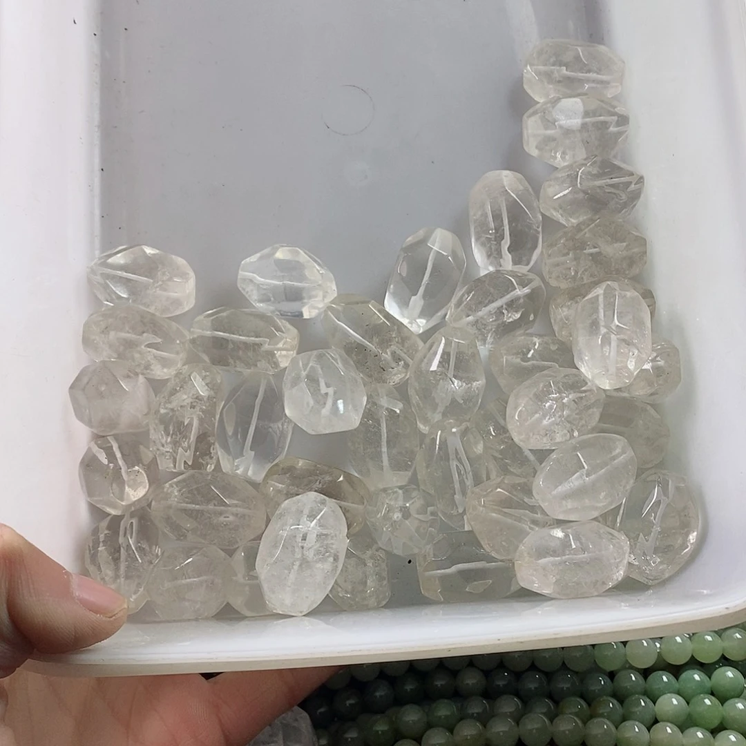 玛瑙/玉髓珠宝半成品未镶嵌随机微瑕三个白水晶切角桶珠