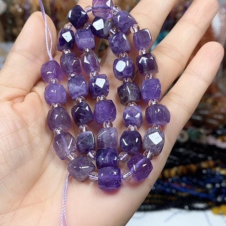 玛瑙/玉髓未镶嵌珠宝半成品天然紫水晶切面方糖卡8mm