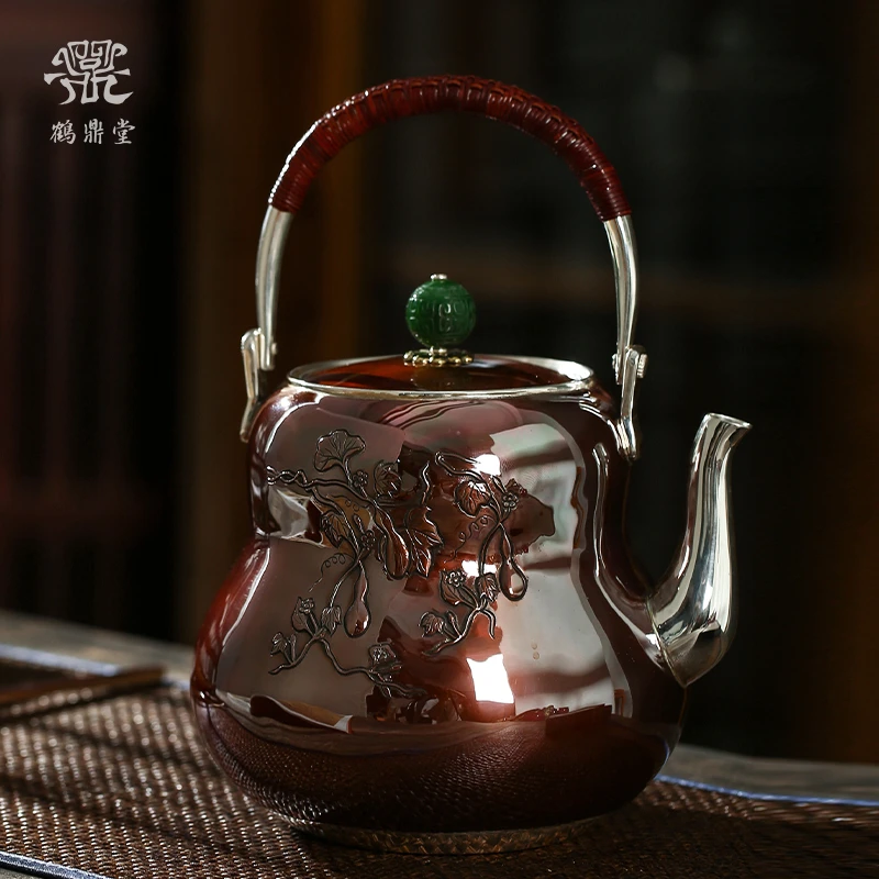 鹤鼎堂于飞系列斐兮汤沸錾刻福禄吉祥（铜包银）