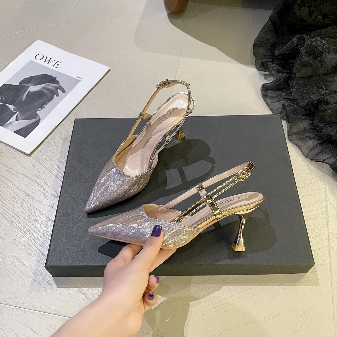 2025夏季新款高跟时装凉鞋闪粉渐变流苏水钻高跟凉鞋婚鞋气质