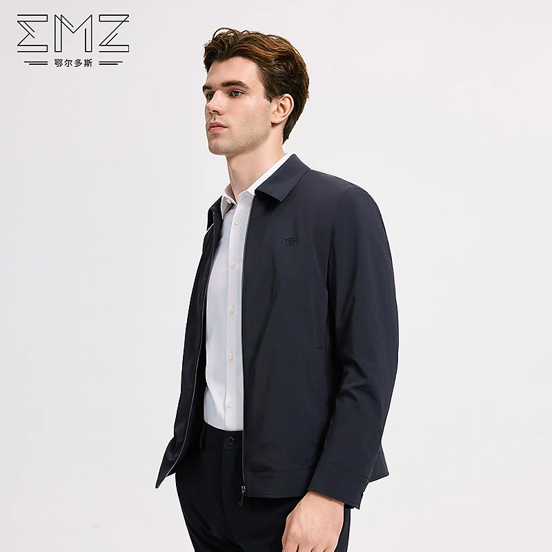 EMZ鄂尔多斯男士商务休闲春秋简约舒适百搭挺括有型透气翻领茄克
