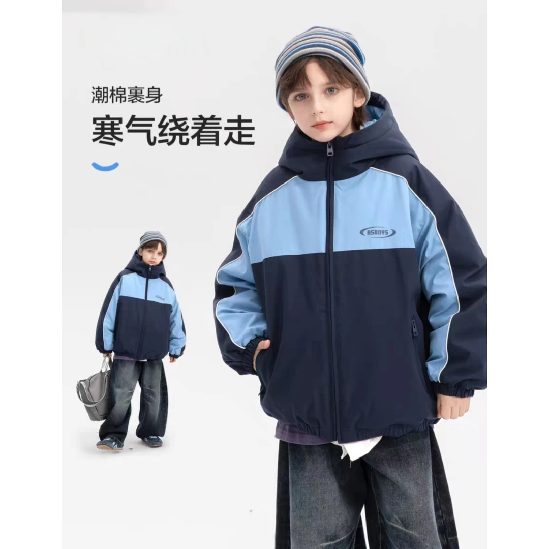 男童防水冲锋衣夹棉冬季2025新款儿童冬装外套中大童风衣秋冬加厚