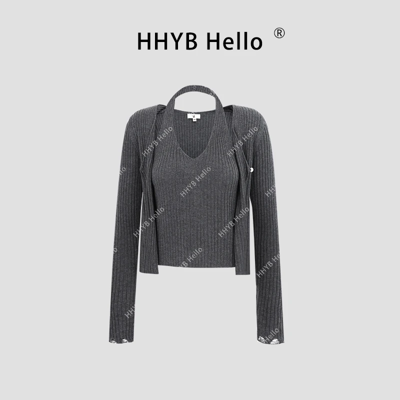 2025春季新款百搭假两件吊带式法式针织小开衫女显瘦上衣H30021