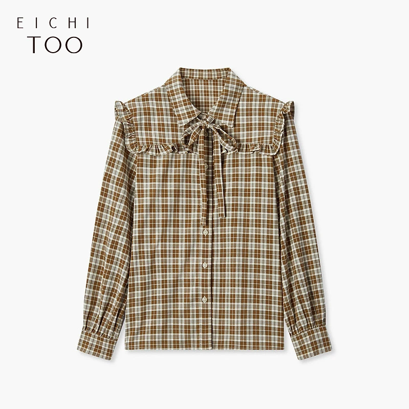 【诗语】爱居兔荷叶边少女感时尚长袖休闲衬衫女ENEAJ3P016A