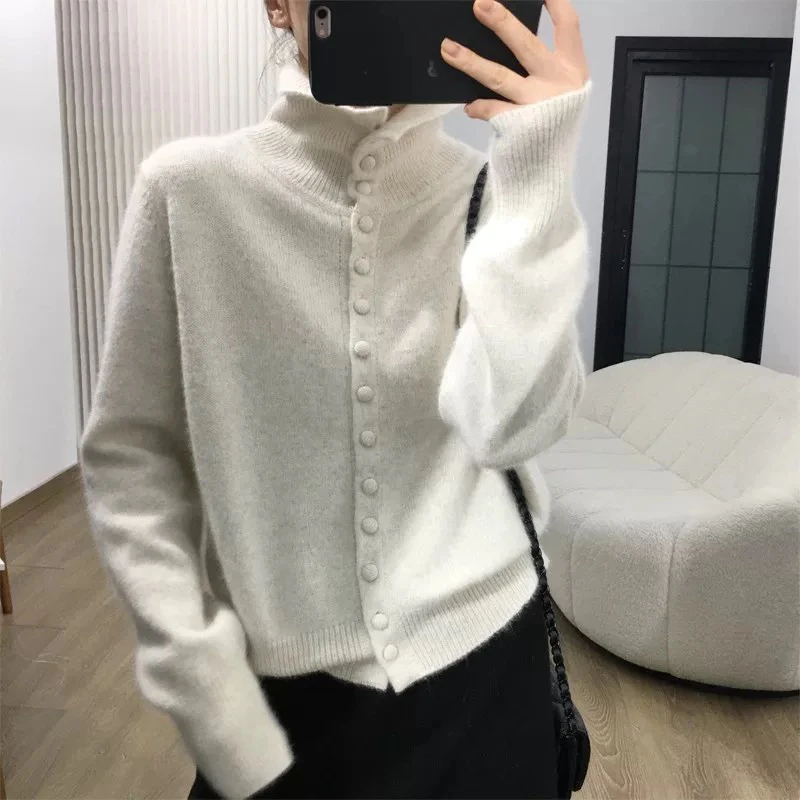 DD-5351韩系立领纯色包扣毛衣