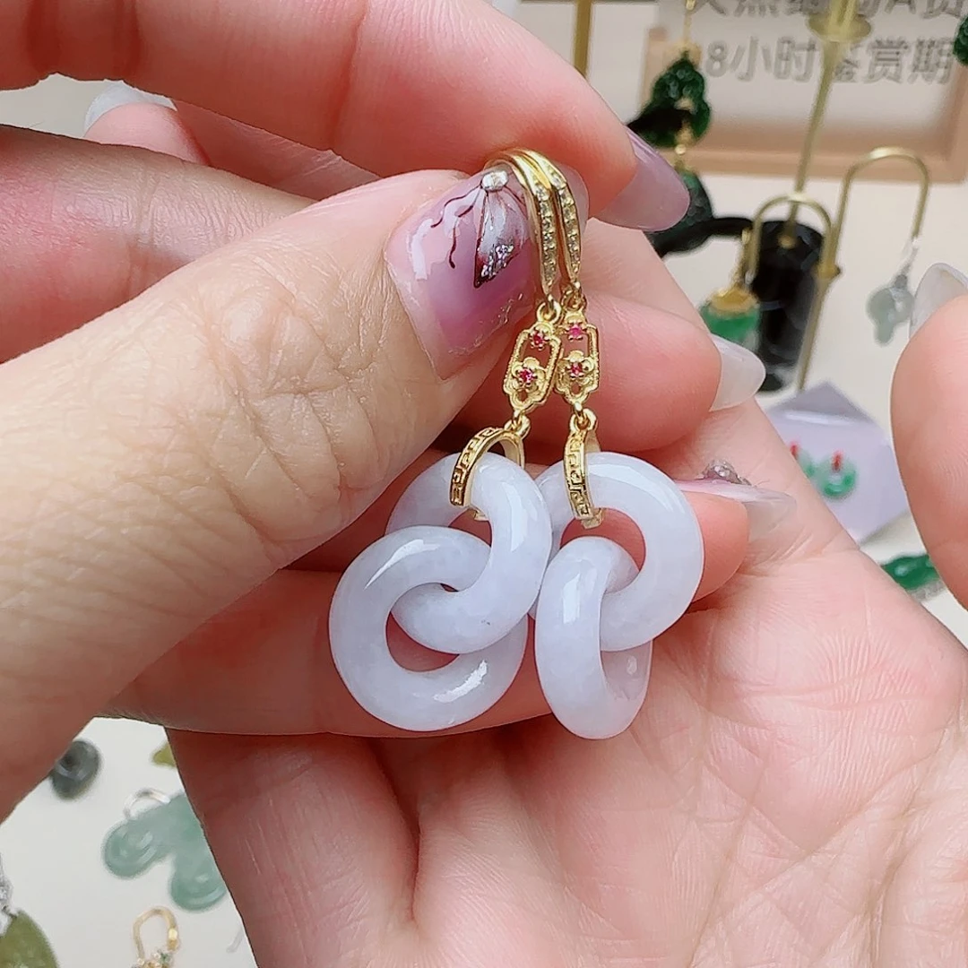 翡翠银S925镶嵌耳饰耳钩款