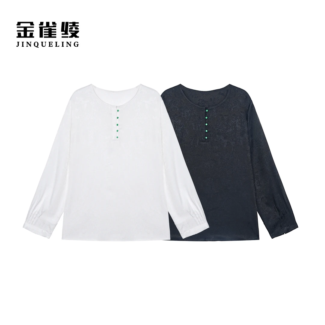 金雀绫【晚照梨花】弹力醋酸设计感提花加宽加大衬衫SZA2SL533