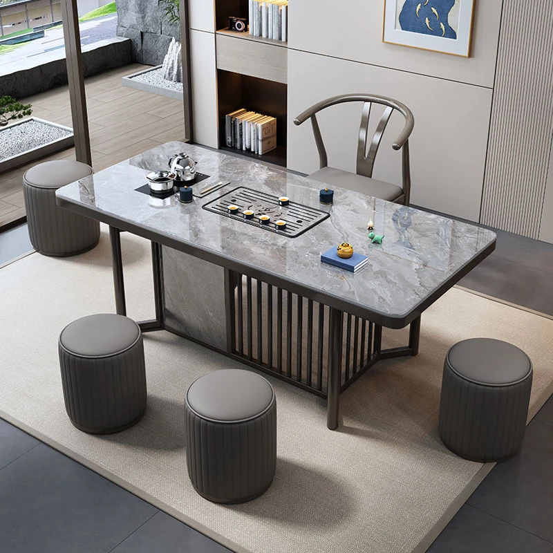 2025中式现代轻奢岩板茶桌椅可办公可家用商用长方形阳台功夫茶几