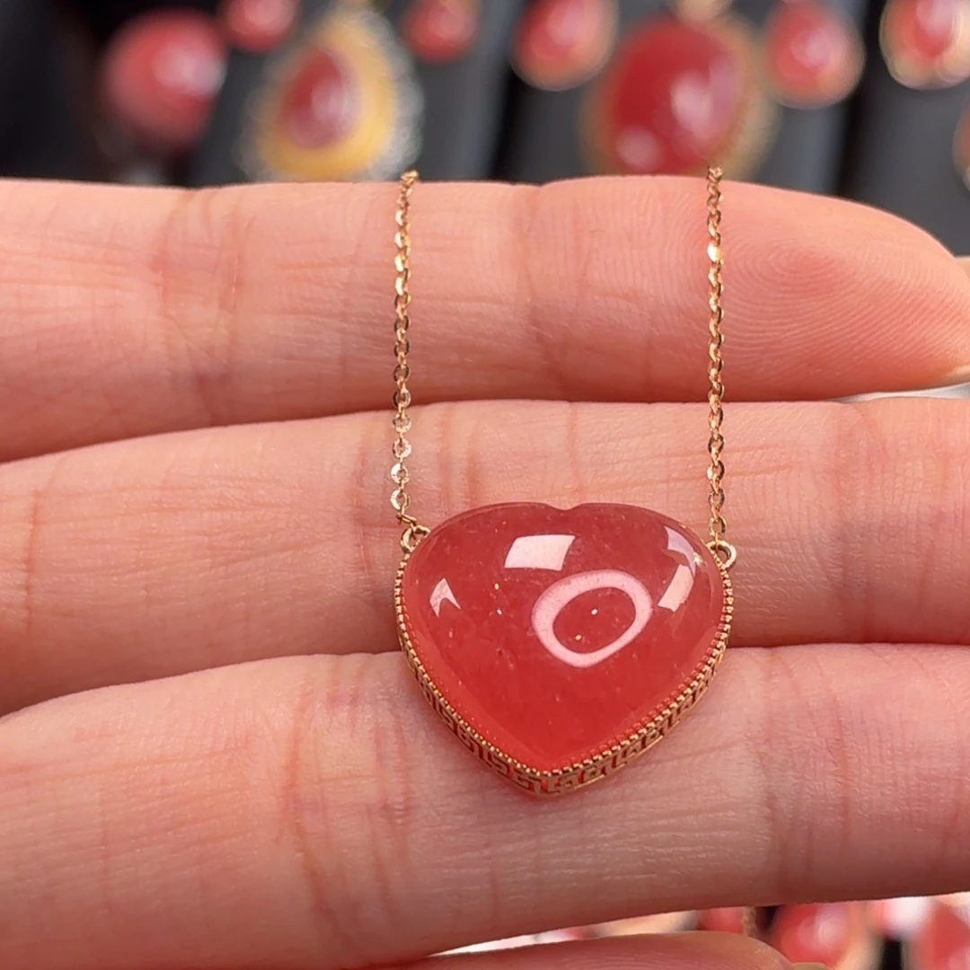 菱锰矿（红纹石）18K金镶嵌套链