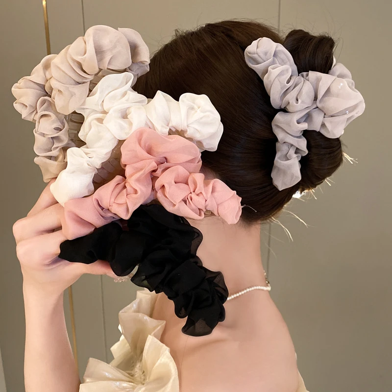 褶皱网纱抓夹新款后脑勺盘发设计感小众大号简约女抓夹鲨鱼夹发夹