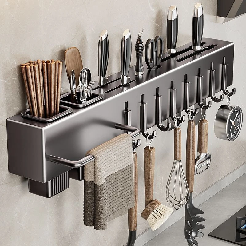 厨房刀架壁挂式免打孔厨房多功能置物架刀具菜刀筷子一体收纳架