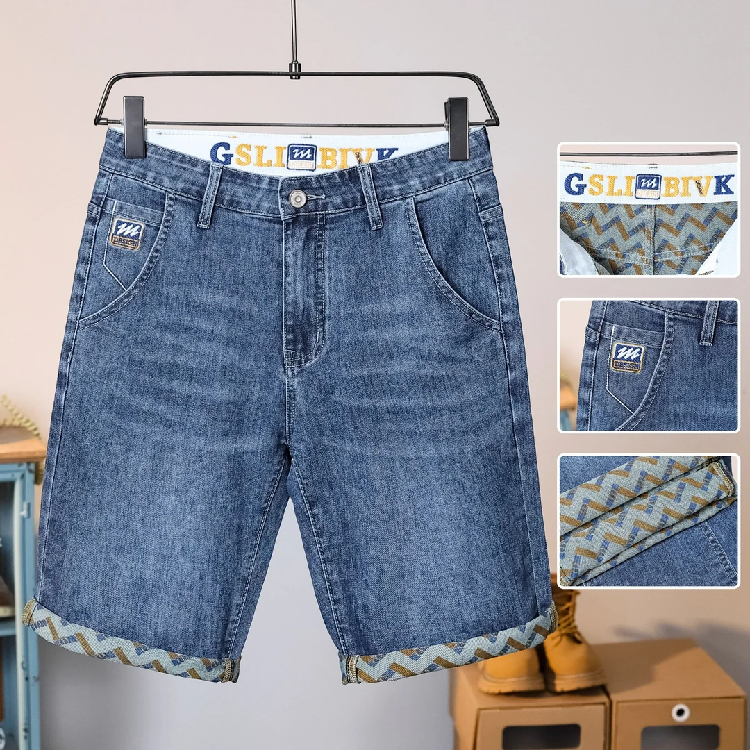高端夏季薄款男士印花牛仔短裤男2025新款宽松直筒休闲潮牌五分裤