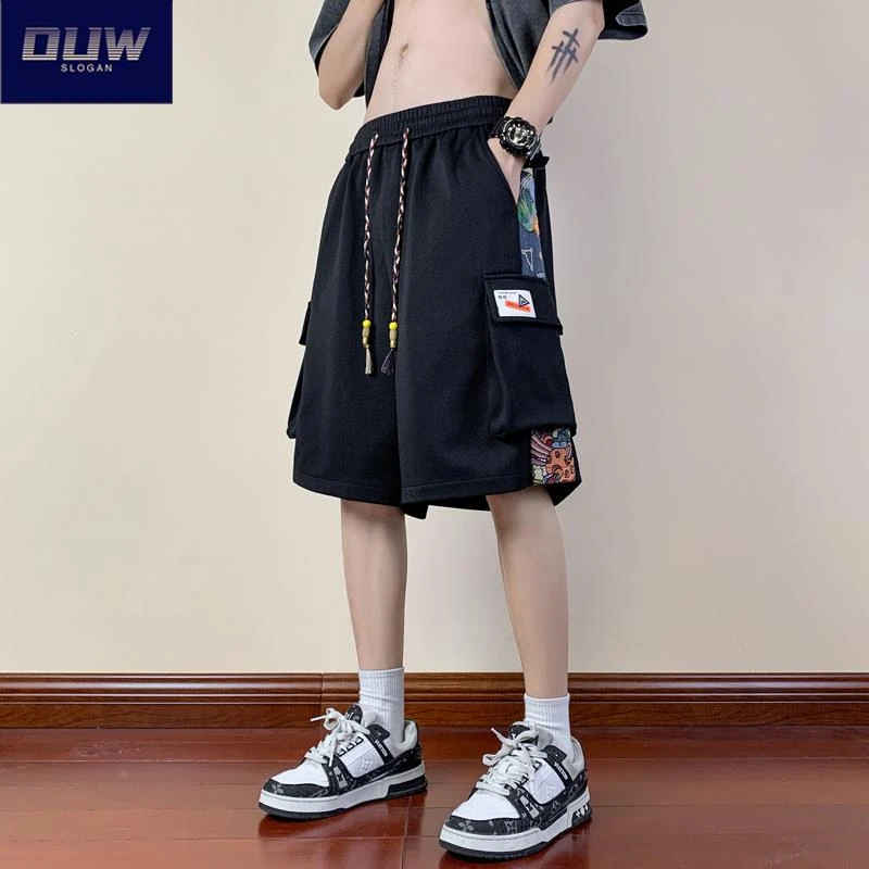 O.U.W国潮刺绣工装短裤男夏季菠萝格大码运动裤潮流宽松休闲5分裤