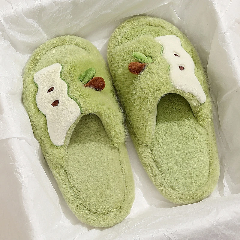 可爱苹果棉拖鞋女秋冬季2025新款家居室内防滑毛绒保暖地板拖女士