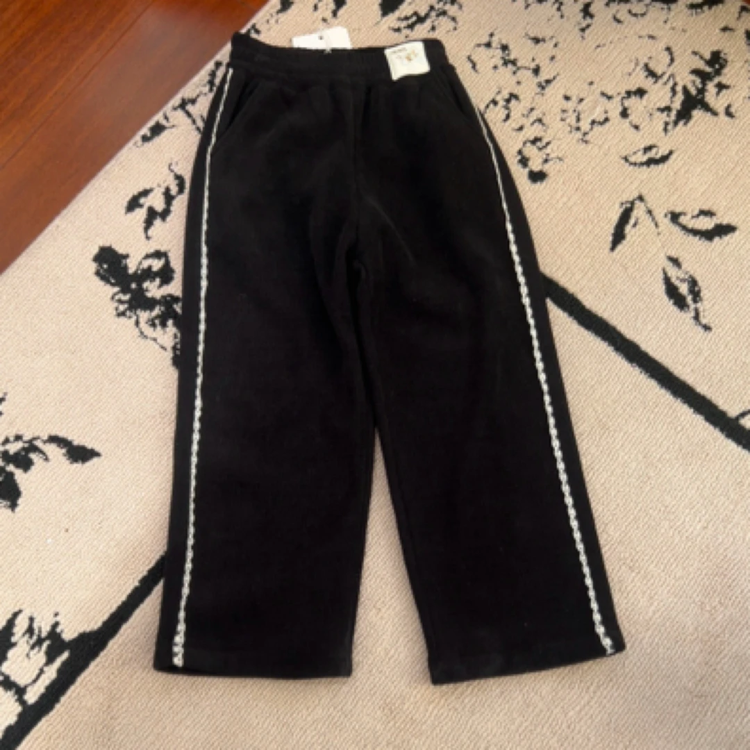 【编号P877】Q2220-01-儿童两侧花边阔腿裤黑色-YBE