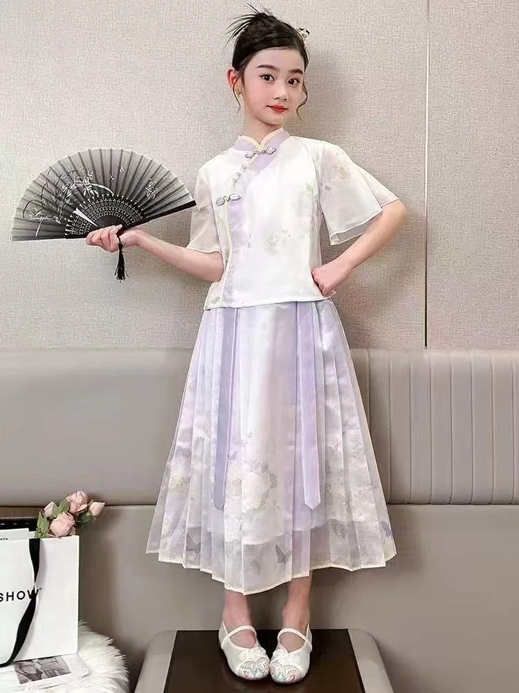 汉服女童夏装新款大童国风新中式马面裙套装儿童唐装夏季裙子