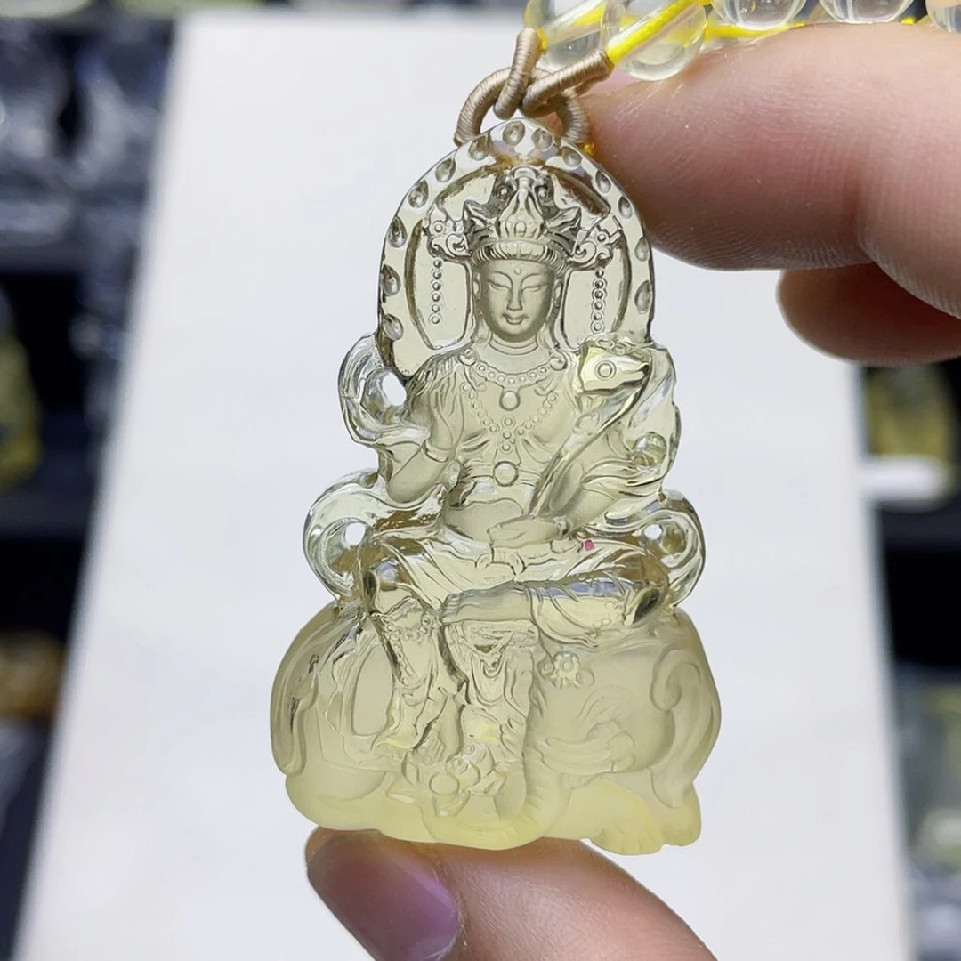 【闪购商品】水晶颈饰未镶嵌五***壹黄水晶大师精雕普贤菩萨