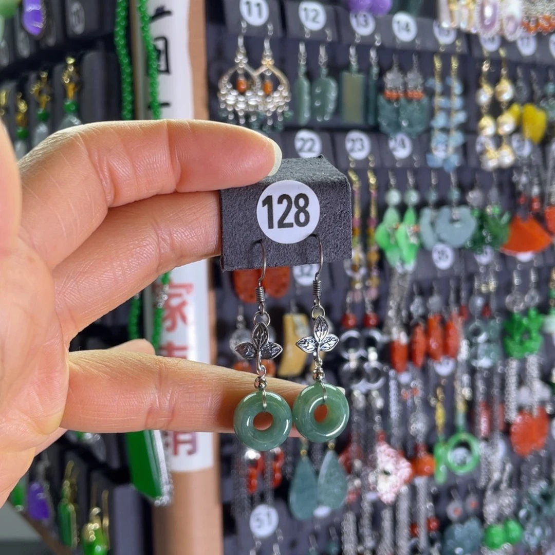 银S925镶嵌翡翠耳饰128