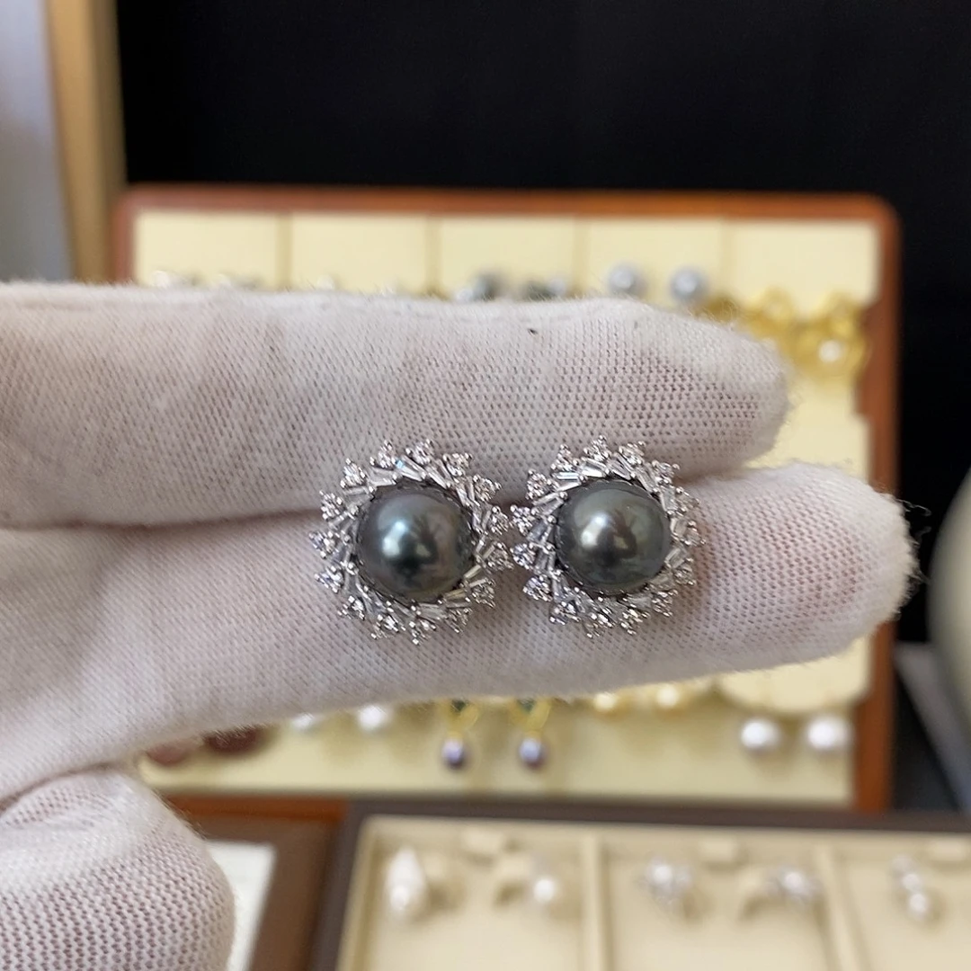 银S925镶嵌淡水珍珠耳饰