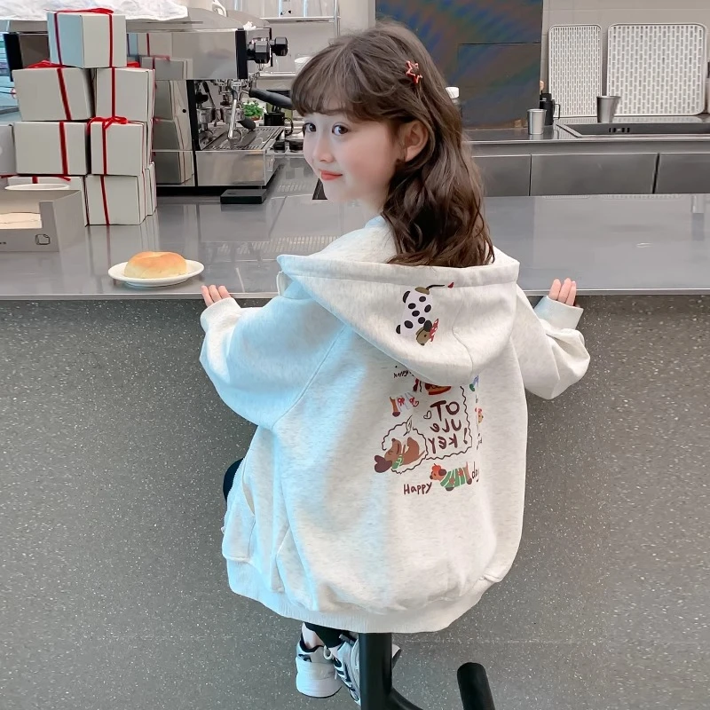 女童春装卫衣外套儿童装2025新款洋气女孩时髦春秋季大童连帽上衣