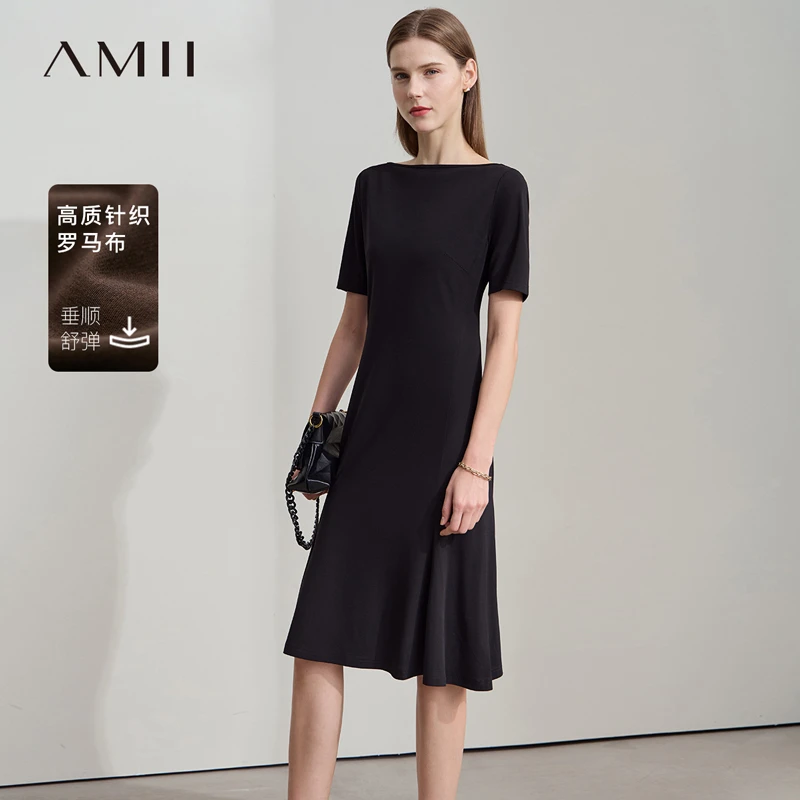 [Amii]通勤一字领修身显瘦收腰鱼尾连衣裙女12542282